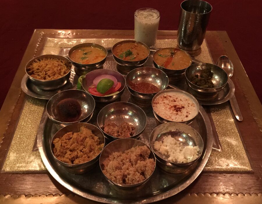 A generous Rajasthani thali platter typical of the Vaughan location's menu